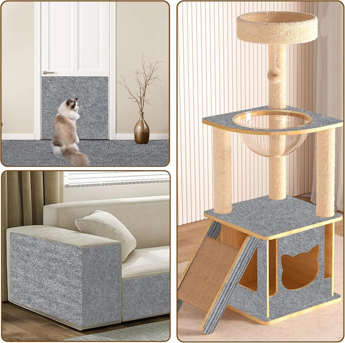 Cat Scratching Patches Cuttable Wall Mounted Scratcher Mats for Indoor Furniture Pet Supplies Wear-Resistant Scratch Resistant Protector(4Pcs)