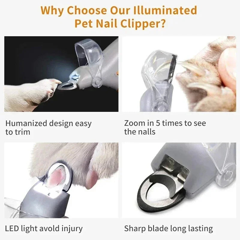 Cat Dog Nail Clipper Scissors with LED Light Safe Nail Cutter Tool