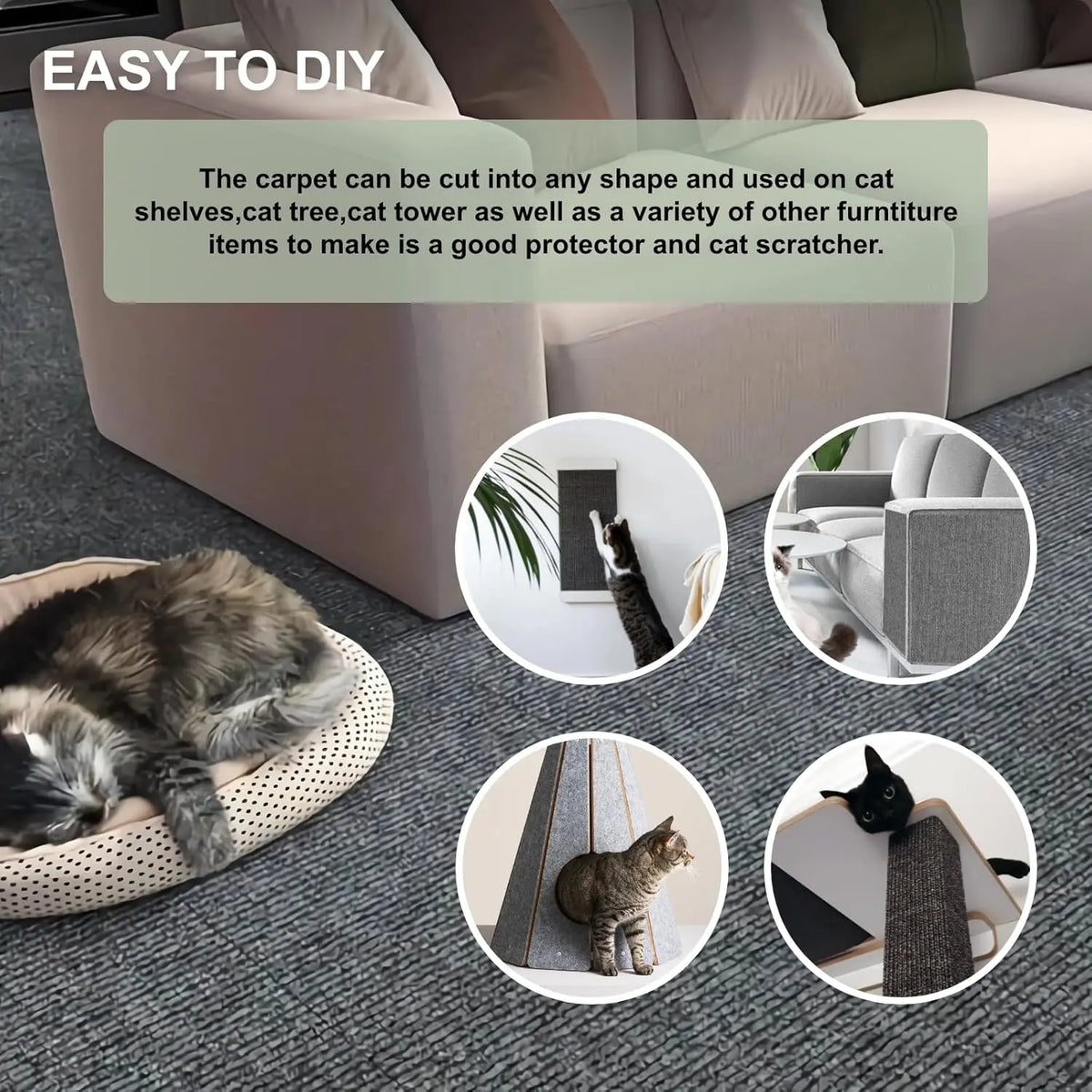 Cat Scratching Patches Cuttable Wall Mounted Scratcher Mats for Indoor Furniture Pet Supplies Wear-Resistant Scratch Resistant Protector(4Pcs)
